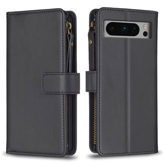 For Google Pixel 8 Pro 9 Card Slots Zipper Wallet Leather Flip Phone Case(Black) by buy2fix