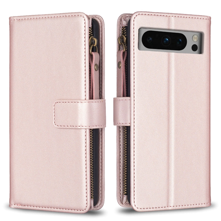 For Google Pixel 8 Pro 9 Card Slots Zipper Wallet Leather Flip Phone Case(Rose Gold) by buy2fix
