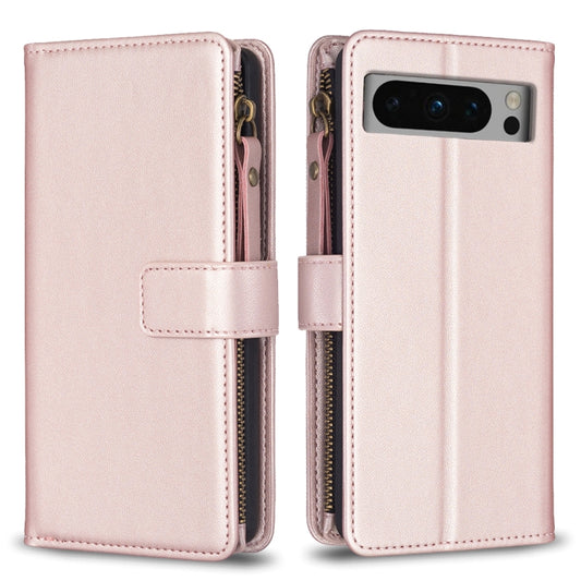 For Google Pixel 8 Pro 9 Card Slots Zipper Wallet Leather Flip Phone Case(Rose Gold) by buy2fix