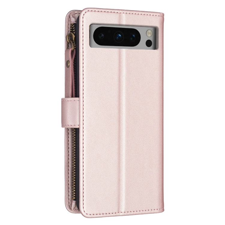 For Google Pixel 8 Pro 9 Card Slots Zipper Wallet Leather Flip Phone Case(Rose Gold) by buy2fix