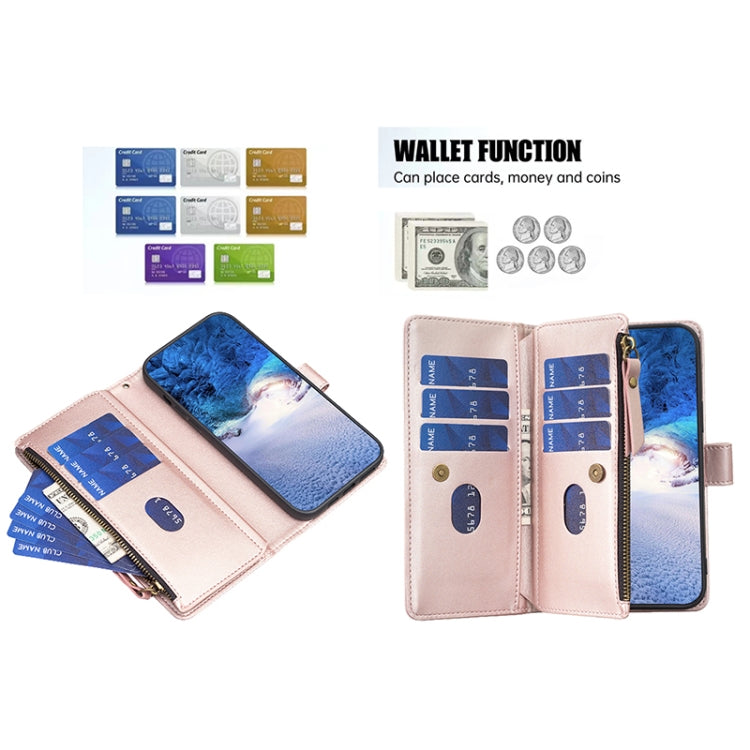 For Google Pixel 8 Pro 9 Card Slots Zipper Wallet Leather Flip Phone Case(Rose Gold) by buy2fix