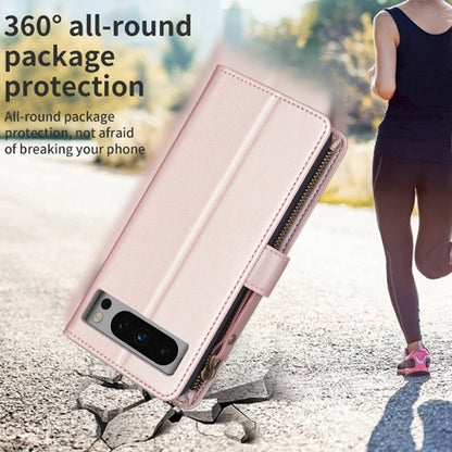 For Google Pixel 8 Pro 9 Card Slots Zipper Wallet Leather Flip Phone Case(Rose Gold) by buy2fix