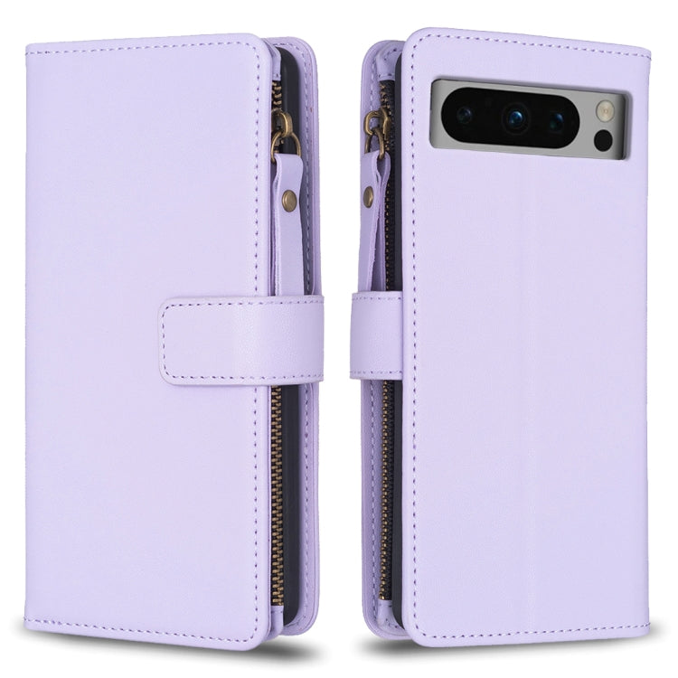 For Google Pixel 8 Pro 9 Card Slots Zipper Wallet Leather Flip Phone Case(Light Purple) by buy2fix