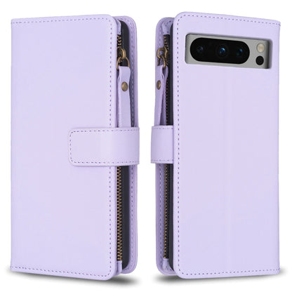 For Google Pixel 8 Pro 9 Card Slots Zipper Wallet Leather Flip Phone Case(Light Purple) by buy2fix