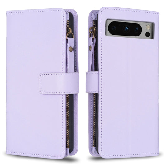 For Google Pixel 8 Pro 9 Card Slots Zipper Wallet Leather Flip Phone Case(Light Purple) by buy2fix