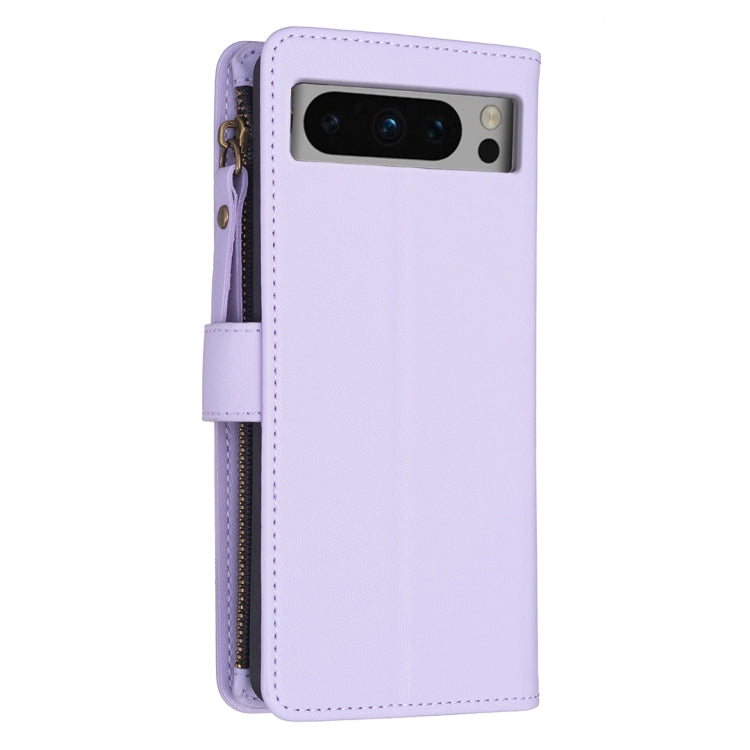 For Google Pixel 8 Pro 9 Card Slots Zipper Wallet Leather Flip Phone Case(Light Purple) by buy2fix