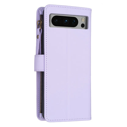 For Google Pixel 8 Pro 9 Card Slots Zipper Wallet Leather Flip Phone Case(Light Purple) by buy2fix