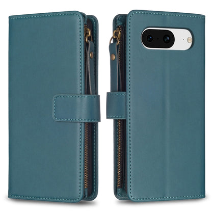 For Google Pixel 8 9 Card Slots Zipper Wallet Leather Flip Phone Case(Green) by buy2fix