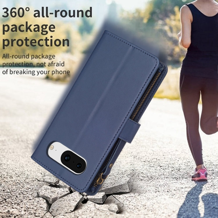 For Google Pixel 8 9 Card Slots Zipper Wallet Leather Flip Phone Case(Blue) by buy2fix