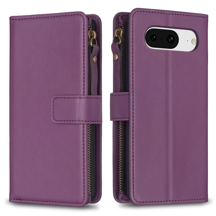 For Google Pixel 8 9 Card Slots Zipper Wallet Leather Flip Phone Case(Dark Purple) by buy2fix