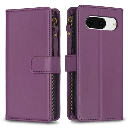 For Google Pixel 8 9 Card Slots Zipper Wallet Leather Flip Phone Case(Dark Purple) by buy2fix