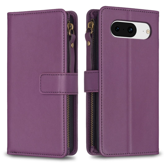 For Google Pixel 8 9 Card Slots Zipper Wallet Leather Flip Phone Case(Dark Purple) by buy2fix