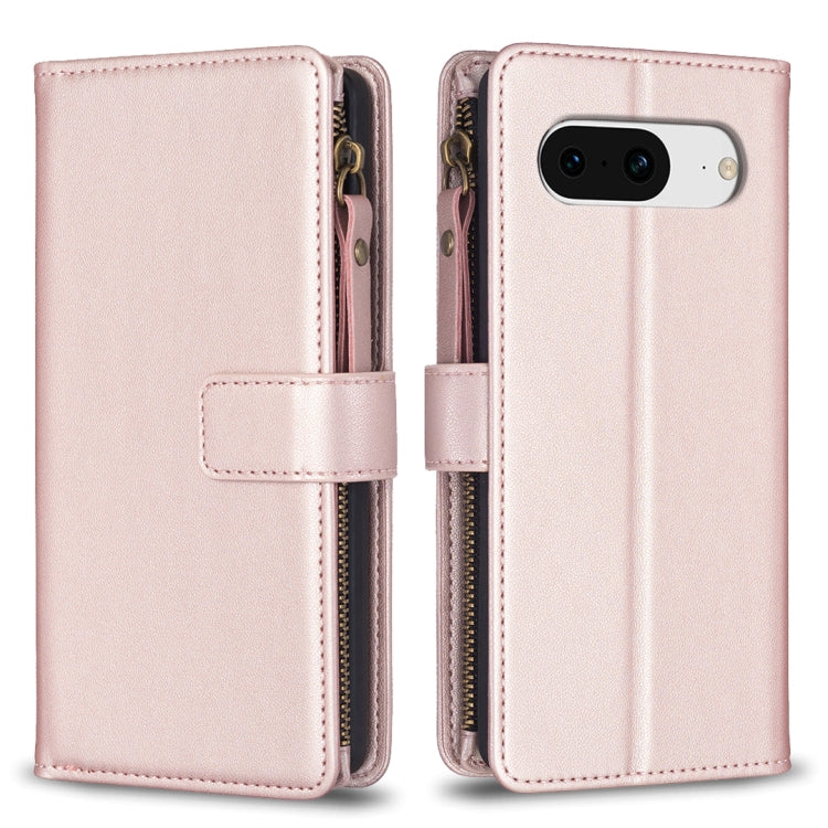 For Google Pixel 8 9 Card Slots Zipper Wallet Leather Flip Phone Case(Rose Gold) by buy2fix