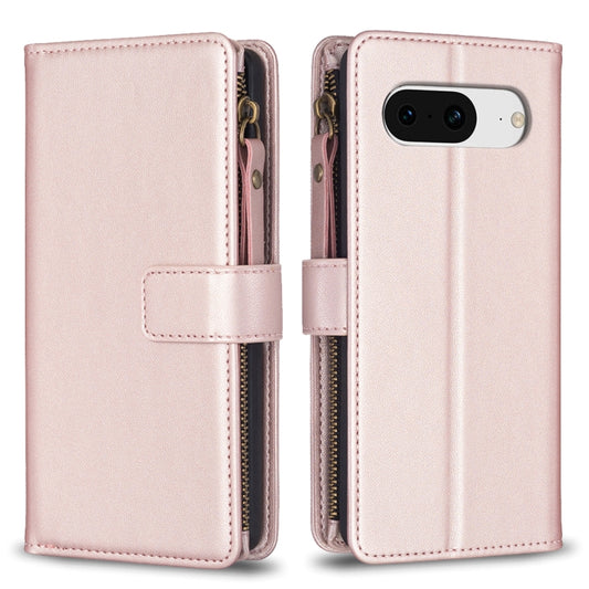 For Google Pixel 8 9 Card Slots Zipper Wallet Leather Flip Phone Case(Rose Gold) by buy2fix