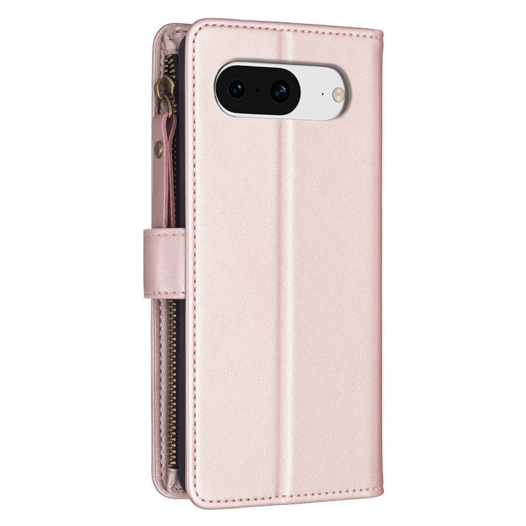 For Google Pixel 8 9 Card Slots Zipper Wallet Leather Flip Phone Case(Rose Gold) by buy2fix