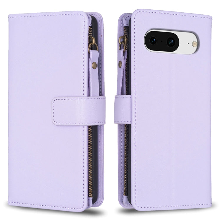 For Google Pixel 8 9 Card Slots Zipper Wallet Leather Flip Phone Case(Light Purple) by buy2fix