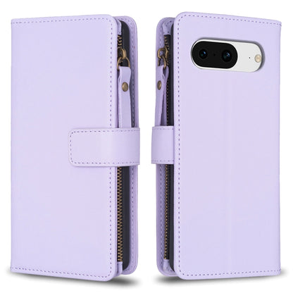 For Google Pixel 8 9 Card Slots Zipper Wallet Leather Flip Phone Case(Light Purple) by buy2fix