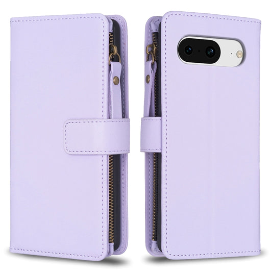 For Google Pixel 8 9 Card Slots Zipper Wallet Leather Flip Phone Case(Light Purple) by buy2fix