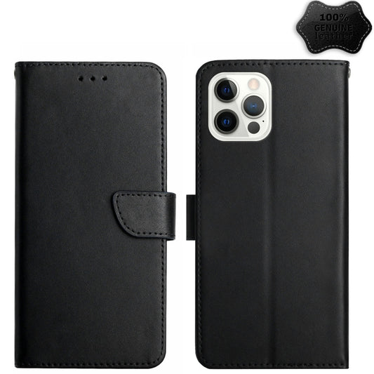 For iPhone 15 Pro Max Genuine Leather Fingerprint-proof Flip Phone Case(Black) - iPhone 15 Pro Max Cases by buy2fix | Online Shopping UK | buy2fix