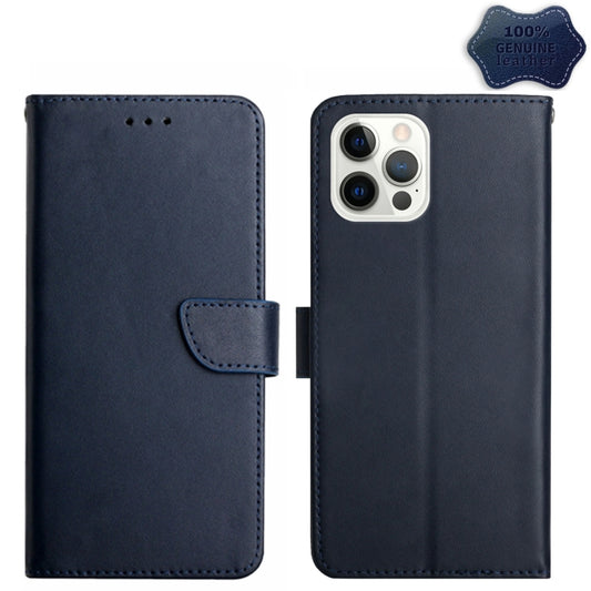 For iPhone 15 Pro Genuine Leather Fingerprint-proof Flip Phone Case(Blue) - iPhone 15 Pro Cases by buy2fix | Online Shopping UK | buy2fix