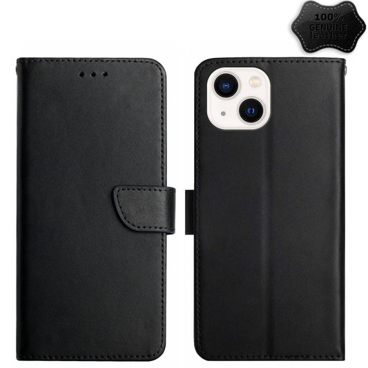 For iPhone 15 Genuine Leather Fingerprint-proof Flip Phone Case(Black) - iPhone 15 Cases by buy2fix | Online Shopping UK | buy2fix
