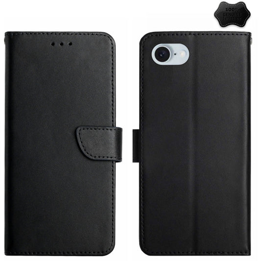 For iPhone 16e Genuine Leather Fingerprint-proof Flip Phone Case(Black) - iPhone 16e Cases by buy2fix | Online Shopping UK | buy2fix