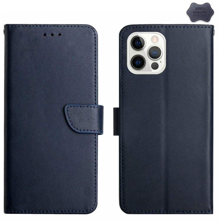 For iPhone 16 Pro Max Genuine Leather Fingerprint-proof Flip Phone Case(Blue) by buy2fix
