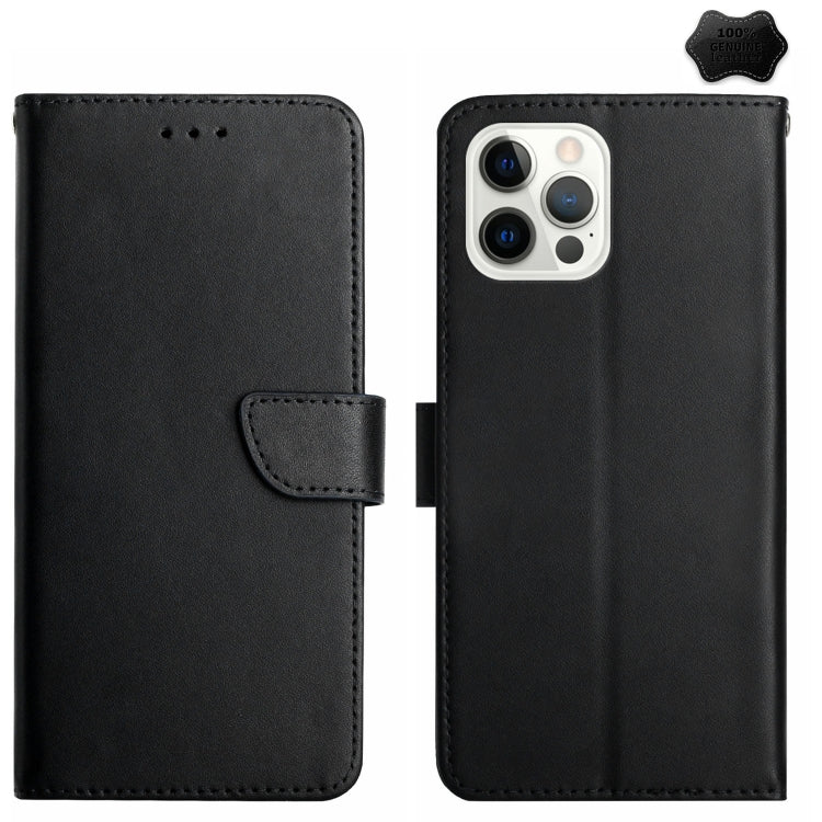 For iPhone 16 Pro Genuine Leather Fingerprint-proof Flip Phone Case(Black) by buy2fix