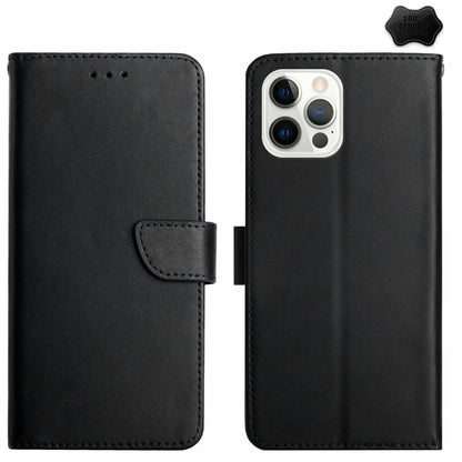 For iPhone 16 Pro Genuine Leather Fingerprint-proof Flip Phone Case(Black) by buy2fix