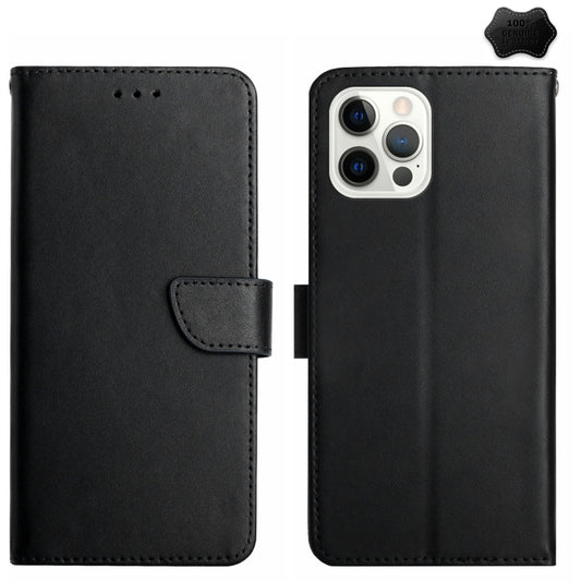 For iPhone 16 Pro Genuine Leather Fingerprint-proof Flip Phone Case(Black) by buy2fix