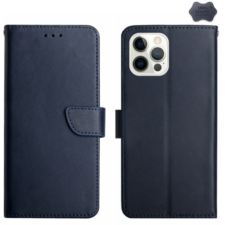 For iPhone 16 Pro Genuine Leather Fingerprint-proof Flip Phone Case(Blue) by buy2fix
