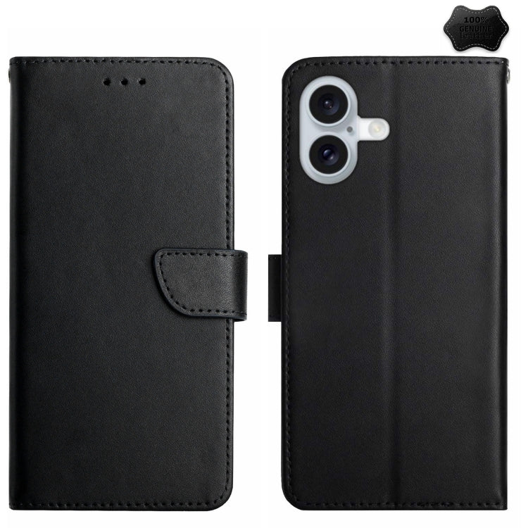 For iPhone 16 Plus Genuine Leather Fingerprint-proof Flip Phone Case(Black) by buy2fix