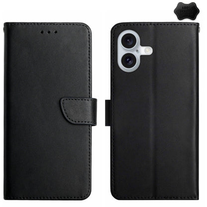For iPhone 16 Plus Genuine Leather Fingerprint-proof Flip Phone Case(Black) by buy2fix