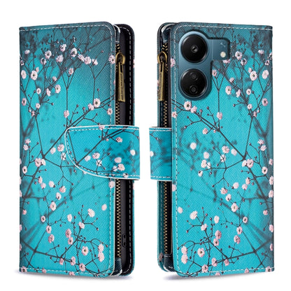 For Xiaomi Redmi 13C Colored Drawing Pattern Zipper Leather Phone Case(Plum Blossom) by buy2fix