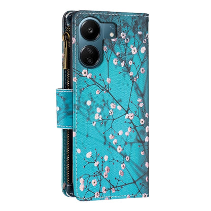 For Xiaomi Redmi 13C Colored Drawing Pattern Zipper Leather Phone Case(Plum Blossom) by buy2fix