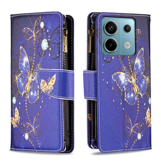 For Xiaomi Redmi Note 13 Pro 4G Global Colored Drawing Pattern Zipper Leather Phone Case(Purple Butterfly)
