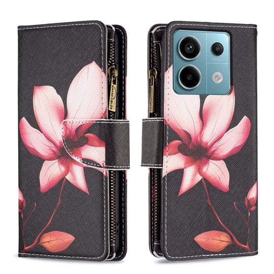 For Xiaomi Redmi Note 13 Pro 4G Global Colored Drawing Pattern Zipper Leather Phone Case(Lotus)