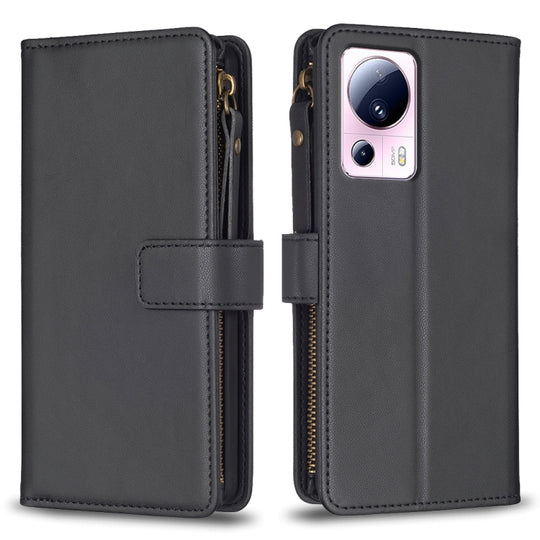 For Xiaomi 13 Lite 9 Card Slots Zipper Wallet Leather Flip Phone Case(Black)