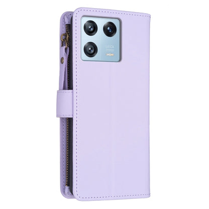 For Xiaomi 13 Pro 9 Card Slots Zipper Wallet Leather Flip Phone Case(Light Purple) - Xiaomi Cases by buy2fix | Online Shopping UK | buy2fix
