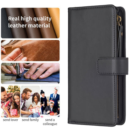 For Xiaomi Redmi 13C 9 Card Slots Zipper Wallet Leather Flip Phone Case(Black) by buy2fix