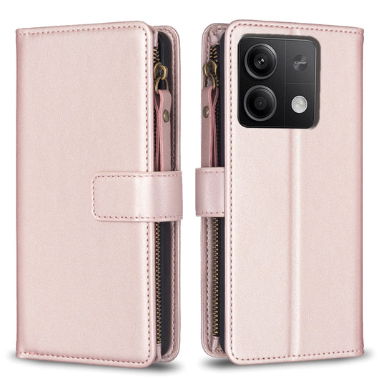 For Xiaomi Redmi Note 13 4G Global 9 Card Slots Zipper Wallet Leather Flip Phone Case(Rose Gold) - Xiaomi Cases by buy2fix | Online Shopping UK | buy2fix