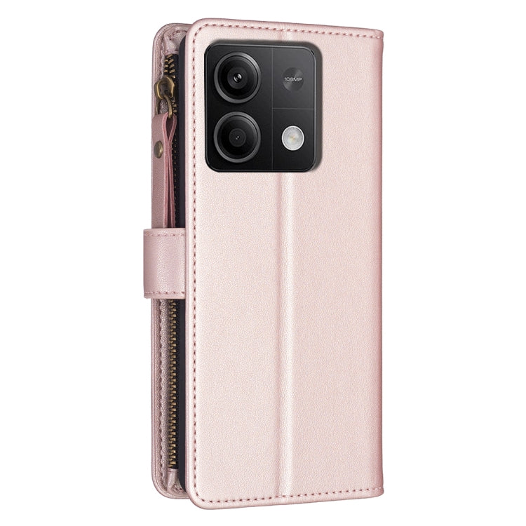 For Xiaomi Redmi Note 13 4G Global 9 Card Slots Zipper Wallet Leather Flip Phone Case(Rose Gold) - Xiaomi Cases by buy2fix | Online Shopping UK | buy2fix