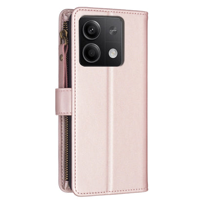 For Xiaomi Redmi Note 13 4G Global 9 Card Slots Zipper Wallet Leather Flip Phone Case(Rose Gold) - Xiaomi Cases by buy2fix | Online Shopping UK | buy2fix