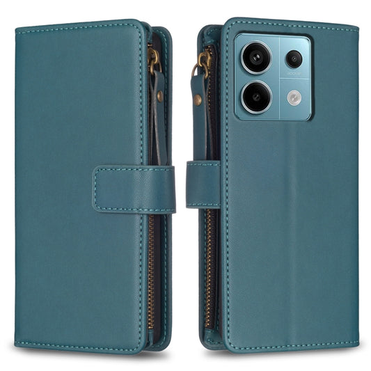 For Xiaomi Redmi Note 13 Pro 4G Global 9 Card Slots Zipper Wallet Leather Flip Phone Case(Green) - Xiaomi Cases by buy2fix | Online Shopping UK | buy2fix