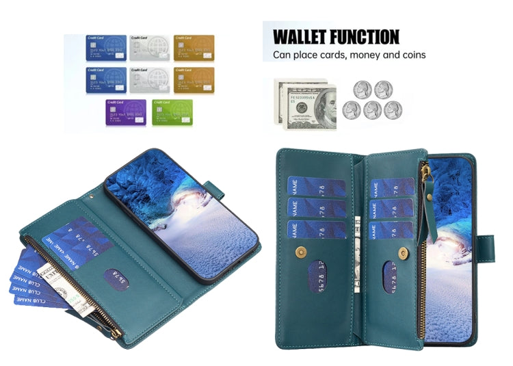 For Xiaomi Redmi Note 13 Pro 4G Global 9 Card Slots Zipper Wallet Leather Flip Phone Case(Green) - Xiaomi Cases by buy2fix | Online Shopping UK | buy2fix