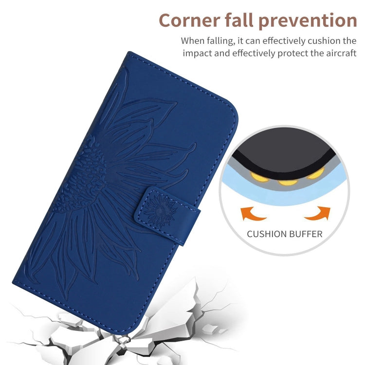 For iPhone 16e Skin Feel Sun Flower Embossed Flip Leather Phone Case with Lanyard(Dark Blue) by buy2fix