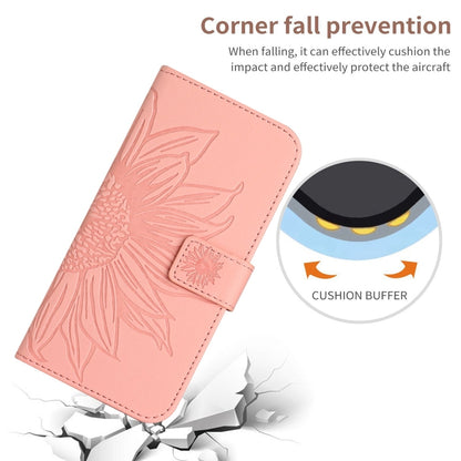 For iPhone 16 Pro Max Skin Feel Sun Flower Embossed Flip Leather Phone Case with Lanyard(Pink) by buy2fix