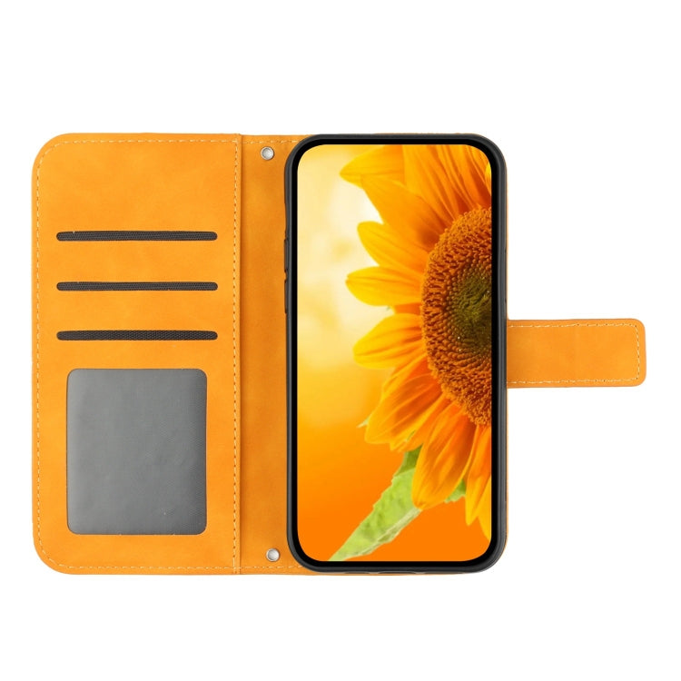 For iPhone 16 Pro Max Skin Feel Sun Flower Embossed Flip Leather Phone Case with Lanyard(Yellow) by buy2fix