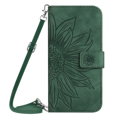 For iPhone 16 Pro Max Skin Feel Sun Flower Embossed Flip Leather Phone Case with Lanyard(Green) by buy2fix