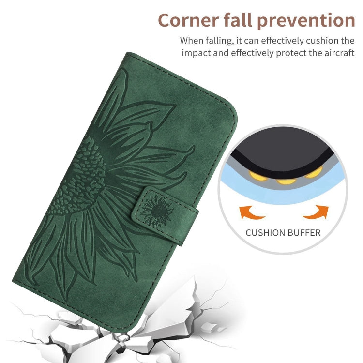 For iPhone 16 Pro Max Skin Feel Sun Flower Embossed Flip Leather Phone Case with Lanyard(Green) by buy2fix
